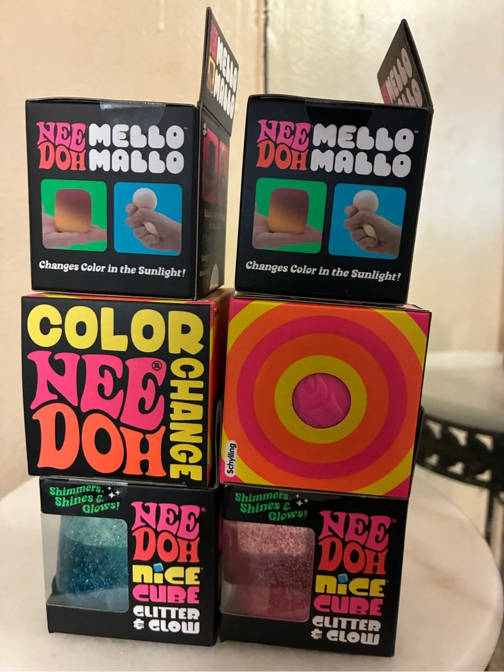 Needoh Glitter & Glow Nice Cube, Color Change & Mello Mallo - 6 count set